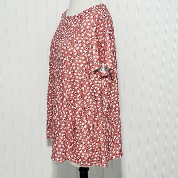 Hibluco Women's Floral Print Short Sleeve Peplum Top Tunic Blouse Coral Pink XL - Picture 6 of 10